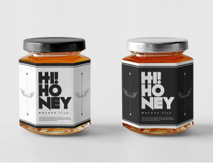 [10]蜂蜜玻璃罐瓶贴 品牌展示模型PSD