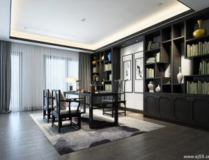 77-书房模型/读书房效果图/3D模型/无水印模型/书房3D模型