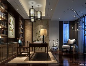 37-书房模型/读书房效果图/3D模型/无水印模型/书房3D模型