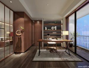 13-书房模型/读书房效果图/3D模型/无水印模型/书房3D模型