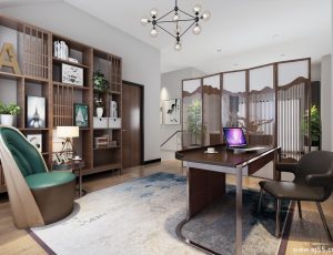 12-书房模型/读书房效果图/3D模型/无水印模型/书房3D模型