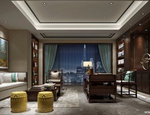 24-书房模型/读书房效果图/3D模型/无水印模型/书房3D模型