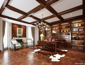 28-书房模型/读书房效果图/3D模型/无水印模型/书房3D模型
