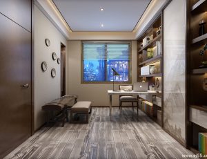 26-书房模型/读书房效果图/3D模型/无水印模型/书房3D模型