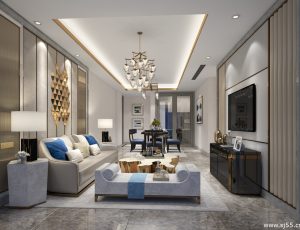 352-客厅模型/客餐厅/会客厅/起居室/3D模型