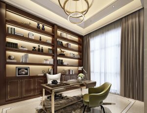 17-书房模型/读书房效果图/3D模型/无水印模型/书房3D模型