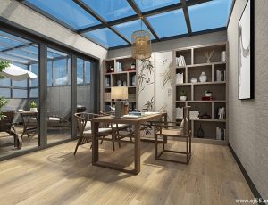 11-书房模型/读书房效果图/3D模型/无水印模型/书房3D模型