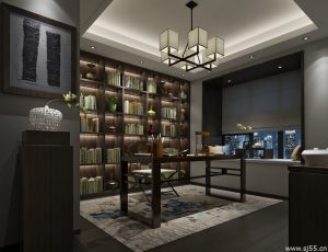 25-书房模型/读书房效果图/3D模型/无水印模型/书房3D模型