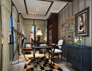 34-书房模型/读书房效果图/3D模型/无水印模型/书房3D模型