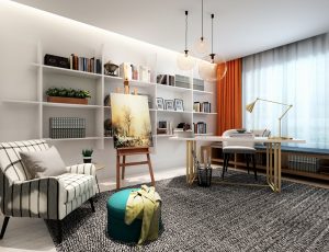 96-书房模型/读书房效果图/3D模型/无水印模型/书房3D模型