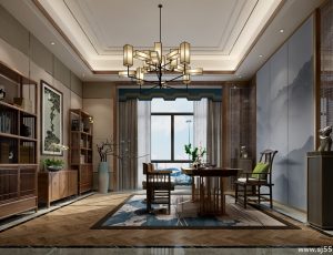 02-书房模型/读书房效果图/3D模型/无水印模型/书房3D模型